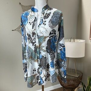Cotton Floral Button Down Tunic Top SZ L